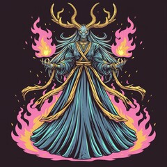 Fototapeta premium hand drawn monster illustration for full print t-shirt design, outline style, hyper maximalism, heavy composition.