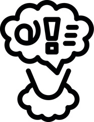 Simple icon of a thought bubble showing confusion with a question mark and an exclamation point
