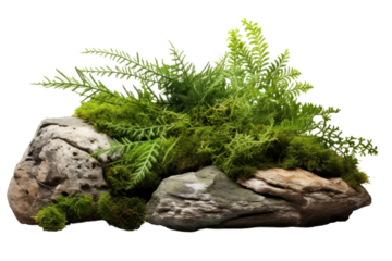 Moss covered landscape isolated on white background.