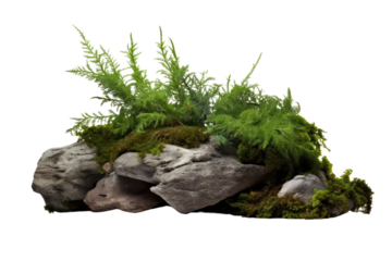 Moss covered landscape isolated on white background.