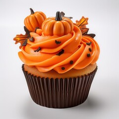 Festive Halloween Cupcake Clipart with Orange Frosting and Pumpkin Decor