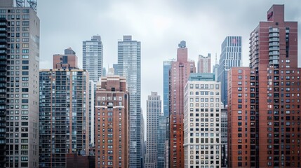 Obraz premium Cityscape with Skyscrapers and Overcast Sky