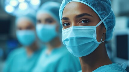 Anesthesiologist monitoring patient's vitals during surgery in operating room with medical team