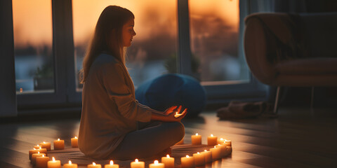 Meditation Circle with Candles, Peaceful Evening Meditation