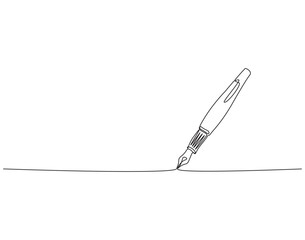 Continuous one line drawing of fountain pen. Fountain pen line art vector illustration. Editable outline