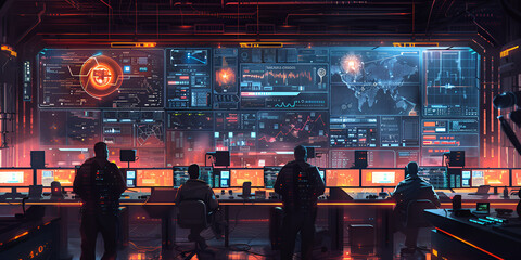 Futuristic Control Room, Advanced Technology Monitoring