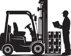 Industrial forklift lifting silhouette vector illustration isolated on a white background