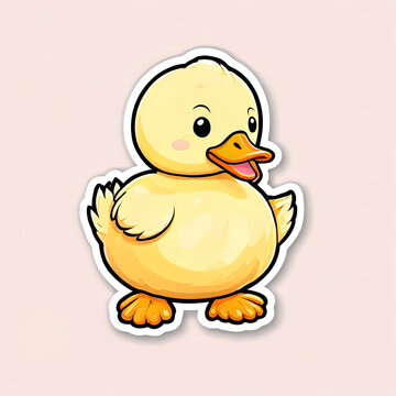 recommend clip art: Cute cartoon duckling sticker on pink background.
