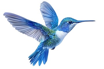 Obraz premium Bee Hummingbird Flying, on White Background, Realistic Photo, Standard Background, Wallpaper, Cover and Screen of Smartphone, Cell Phone, Computer, Laptop, 9:16 and 16:9 Format