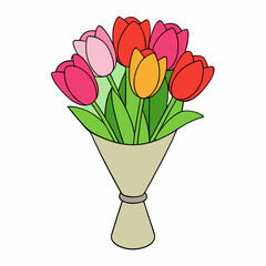 Tulip Bouquet Vector Design on White