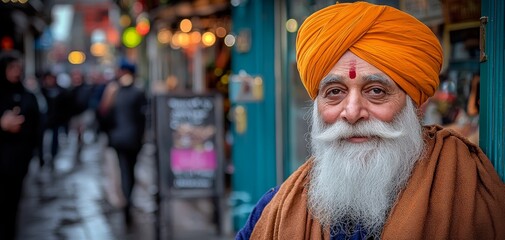 Closeup Portrait of a Sikh Man in a Vibrant Turban with a Warm Welcoming Expression