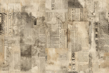 A seamless pattern with vintage newspaper texture, the background is filled with faded and distressed images of old newspapers, their text in various sizes and fonts