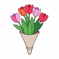 Tulip Bouquet Vector Design on White