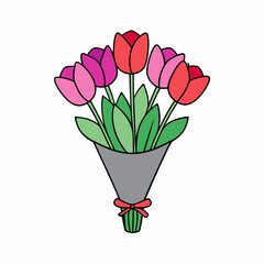 Tulip Bouquet Vector Design on White