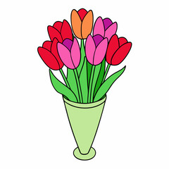 Tulip Bouquet Vector Design on White