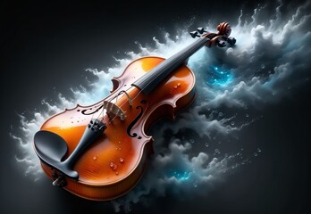 Fototapeta premium violin on abstract musical background, beauty of music