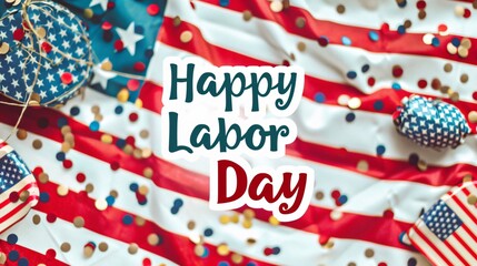 Happy Labor Day text on American flag