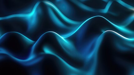 Obraz premium Radiant quantum ripples with neon blue and teal waves, set against a sleek, dark background for a high-tech look.