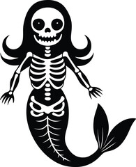 mermaid skeleton silhouette illustration black and white