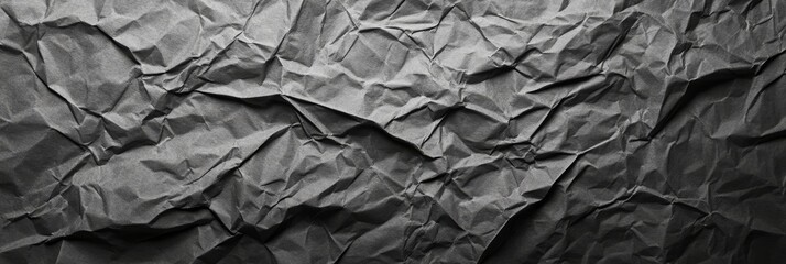 Crumpled black textured paper background showcasing intricate patterns and shadows