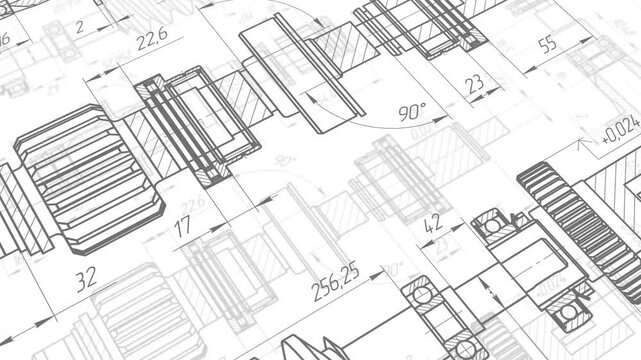 Technical drawing of gears .Mechanical Engineering background . Technology Banner. 