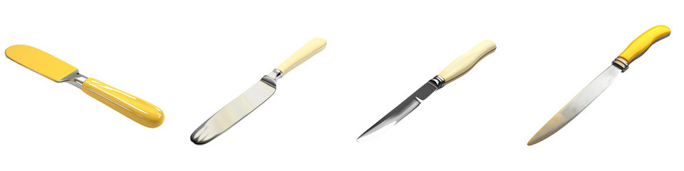 Fototapeta premium Collection of kitchen knives with wooden handles, perfect for culinary use and food preparation.