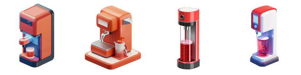 Collection of modern beverage machines designed for various drinks, showcasing functionality and sleek design in vibrant colors.