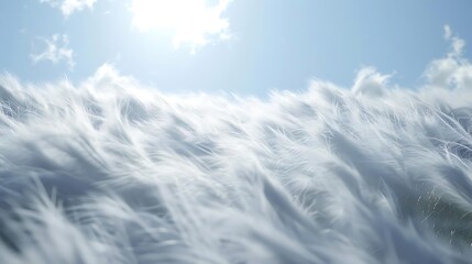 A serene landscape showcasing soft, flowing grass under a bright sky with wispy clouds.