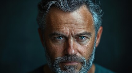 Front View Portrait of Middle-Aged Man with Hair Loss - Studio Shot Against Dark Background in High-Resolution Photography

