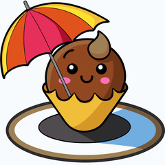 Cool Cone Vector Design of Ice Cream with Tiny Umbrella