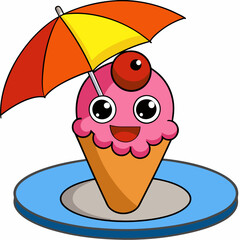 Cool Cone Vector Design of Ice Cream with Tiny Umbrella