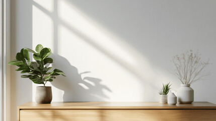 Close-Up of Living Room Interior with Empty Sideboard Space and Decoration