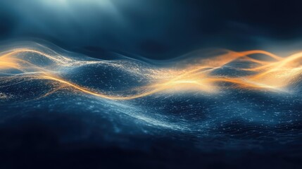 A serene depiction of quantum ripples with soft, radiant waves and a smooth, dark background for a calming effect.