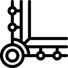 Black and white icon of a manual forklift used to move cargo in a warehouse