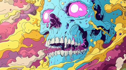 hand drawn monster illustration for full print t-shirt design, outline style, hyper maximalism, heavy composition.