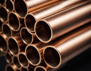 Copper bronze heat exchanger pipes. Heavy non-ferrous metallurgy. Factory industrial production of metal cuprum pipes. Heat exchanger is a technical device in which heat is exchanged between two media