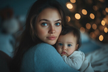 Sad Woman With Post Partum Depression Sitting Near The Baby Bed