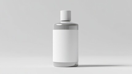 Refreshing Melon-Scented Shampoo Bottle with Minimalistic White Label on Gray Background.