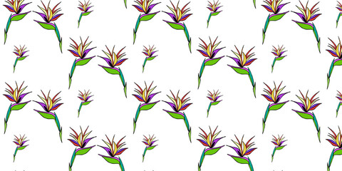 Seamless pattern, leaves, abstract flowers, ornament, texture, contours, tropical plants