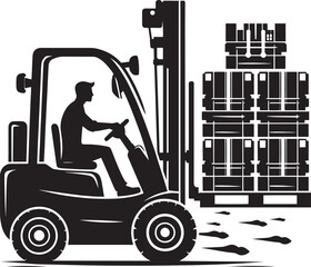 Industrial forklift lifting silhouette vector illustration isolated on a white background