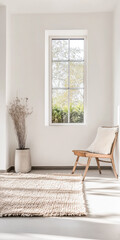 Scandinavian minimalist living room interiors with natural elements together with neutral colors and lighting