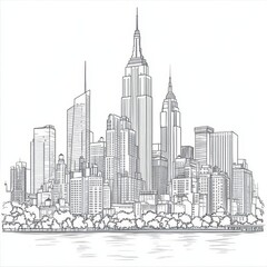 Hand-drawn sketch of New York City skyline with iconic skyscrapers