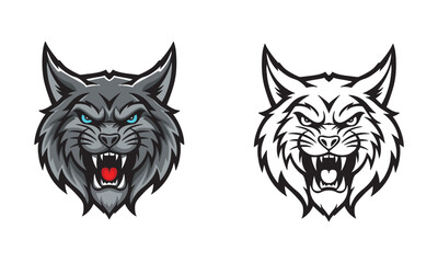 Head of an angry gray lynx. vector illustration on white background