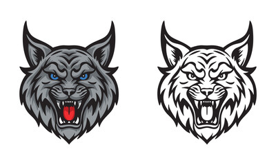 Head of an angry gray lynx. vector illustration