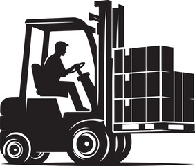 Industrial forklift lifting silhouette vector illustration isolated on a white background