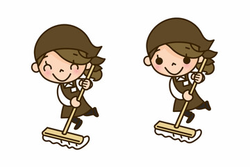 掃除をする女性