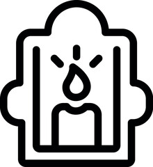 Black line vector illustration of a candle burning inside a decorative lantern, isolated on a white background