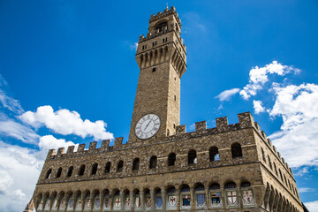 Obraz premium Wieża starego pałacu o nazwie Palazzo Vecchio, Florencja, Toskania, Włochy