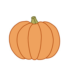 Ripe Autumn Orange Simple Pumpkin Side View. Doodle Sticker Icon