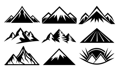 Download Set Of Mountains Collection Of Vector Illustration, Silhouette, Logo Icon And Line Art Bundle Files Svg File For Design.